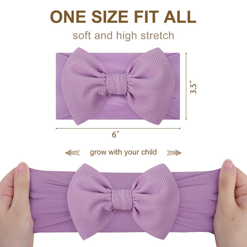 ONENINEDREAM 6'' Large Tied Bow Baby Headbands Handmade Hairbands with Bows High Stretchy Soft Nylon Headbands Baby Hair Accessories for Infant Baby Girls Light Blue Purple Rainbow Stripes - Image 4